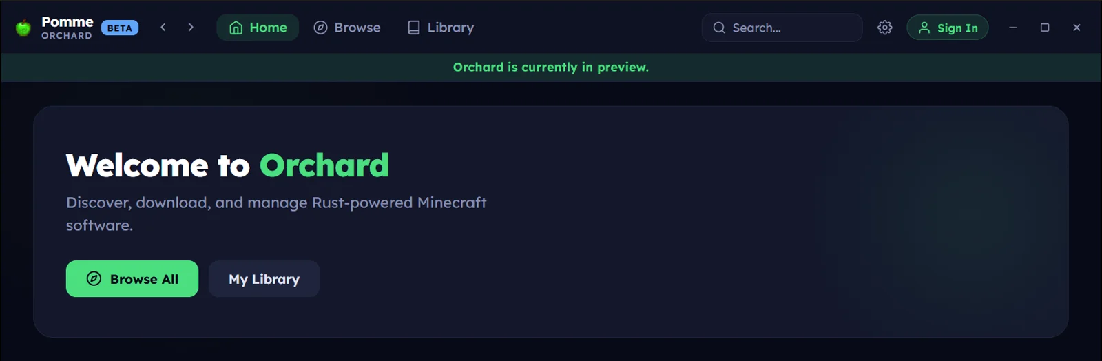 Orchard desktop app showing the Home view with navigation and resource browser